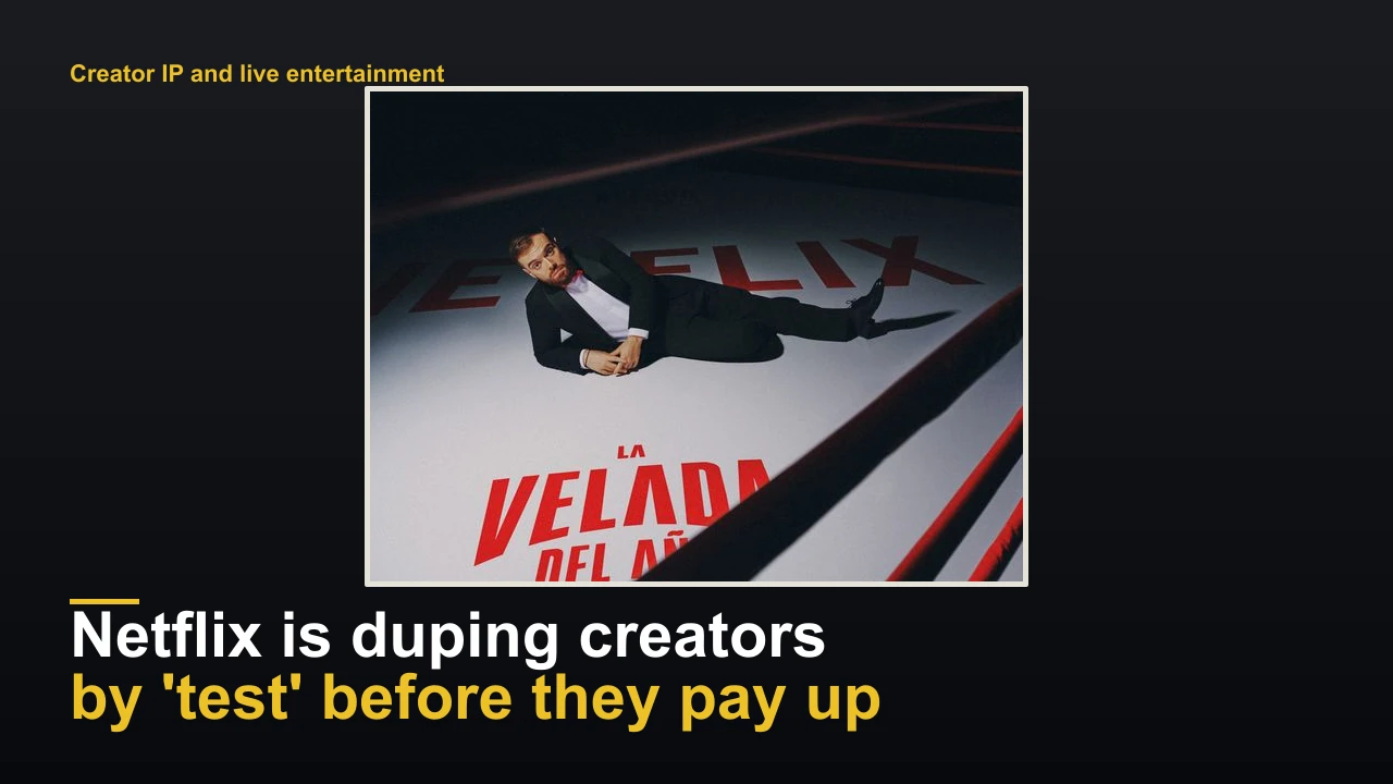 Netflix’s official La Velada launch artwork, showing Ibai in the branded boxing ring inside an editorial frame.